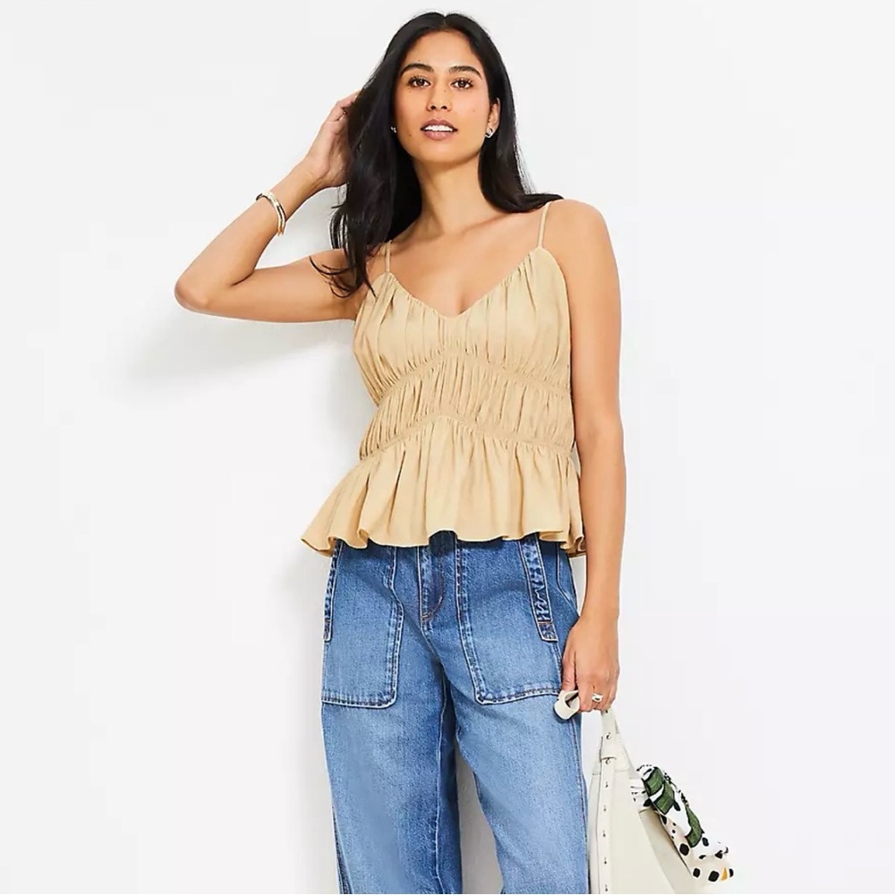 NWT LOFT‎ Beige Ruched Peplum Cami